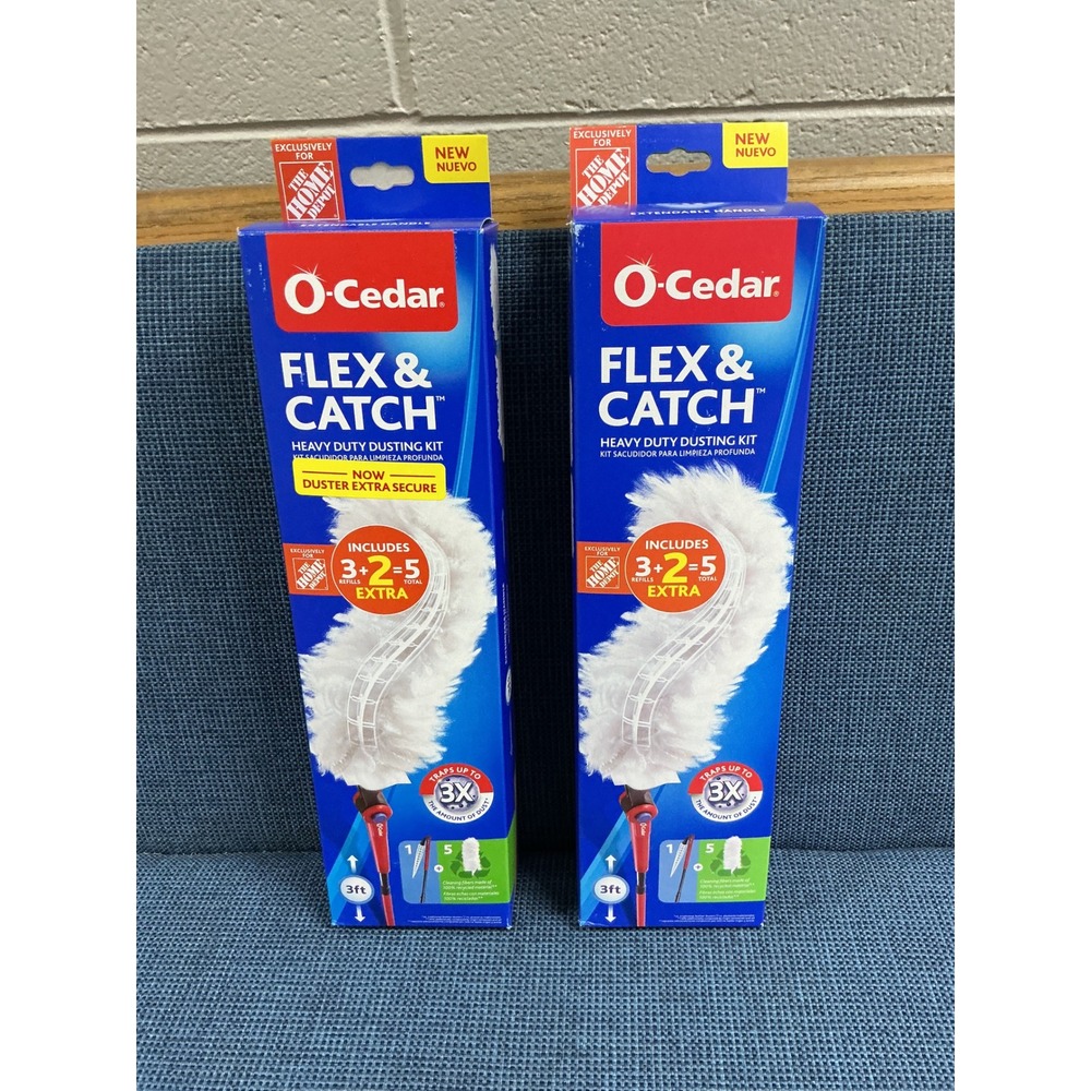 Lot of 2 O-Cedar Flex & Catch Heavy Duty Dusting Kit Extendable Handle 5 Refills